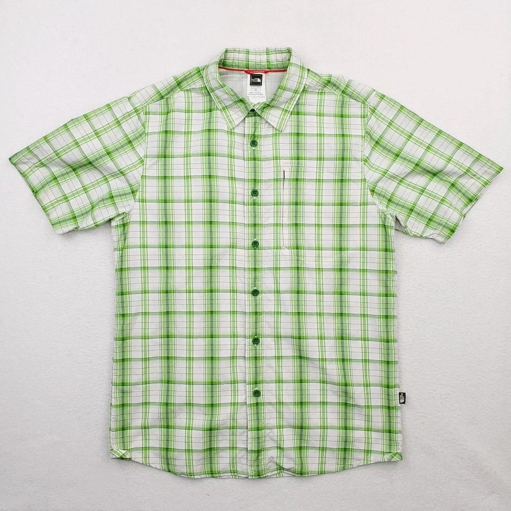 North Face Shirt Mens Small Green White Plaid Vented Outdoor Fishing‎ Tartan